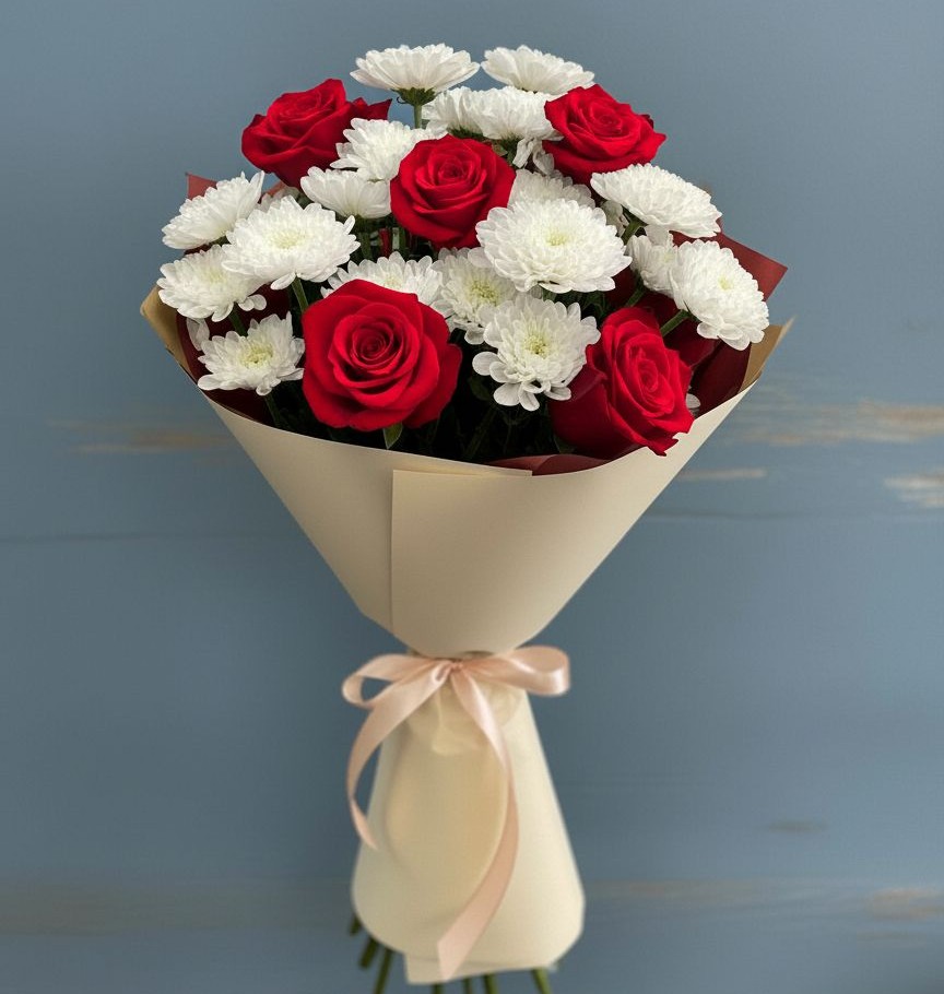 Букет цветов из: Розы и Хризантемы в Верхней Салде