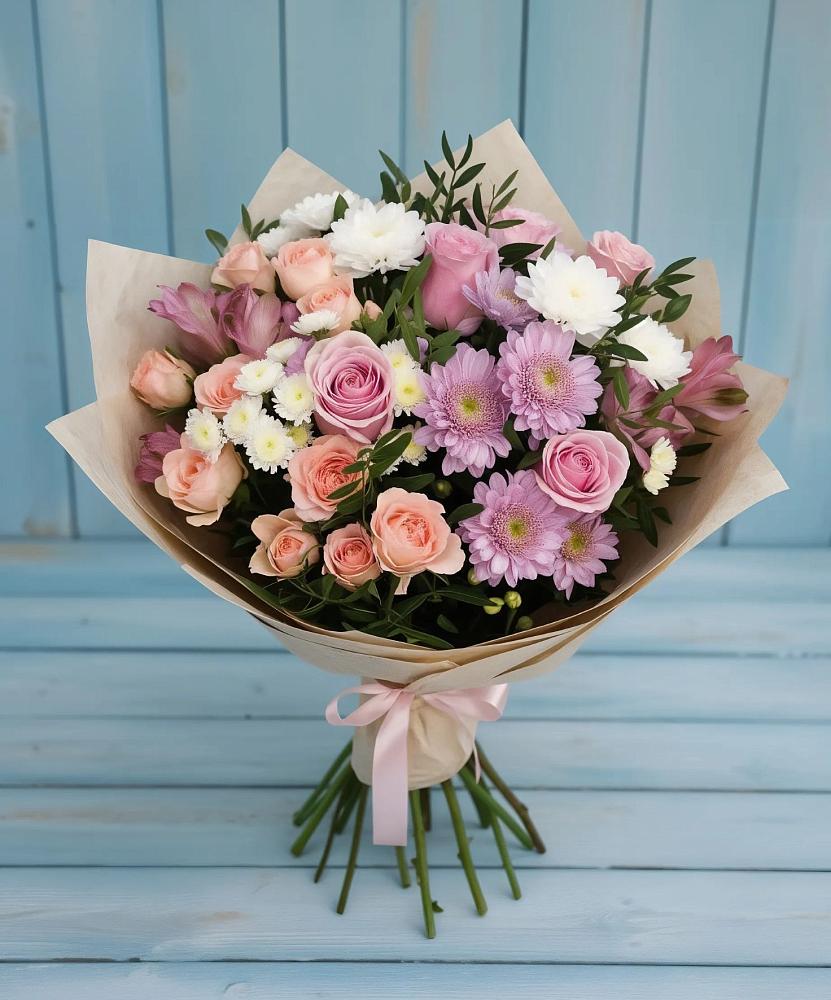Букет цветов из: Хризантемы, Розы и Альстромерии в Верхней Салде