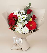 Букет цветов из:  Розы, Хризантемы, Герберы и Лилии в Верхней Салде