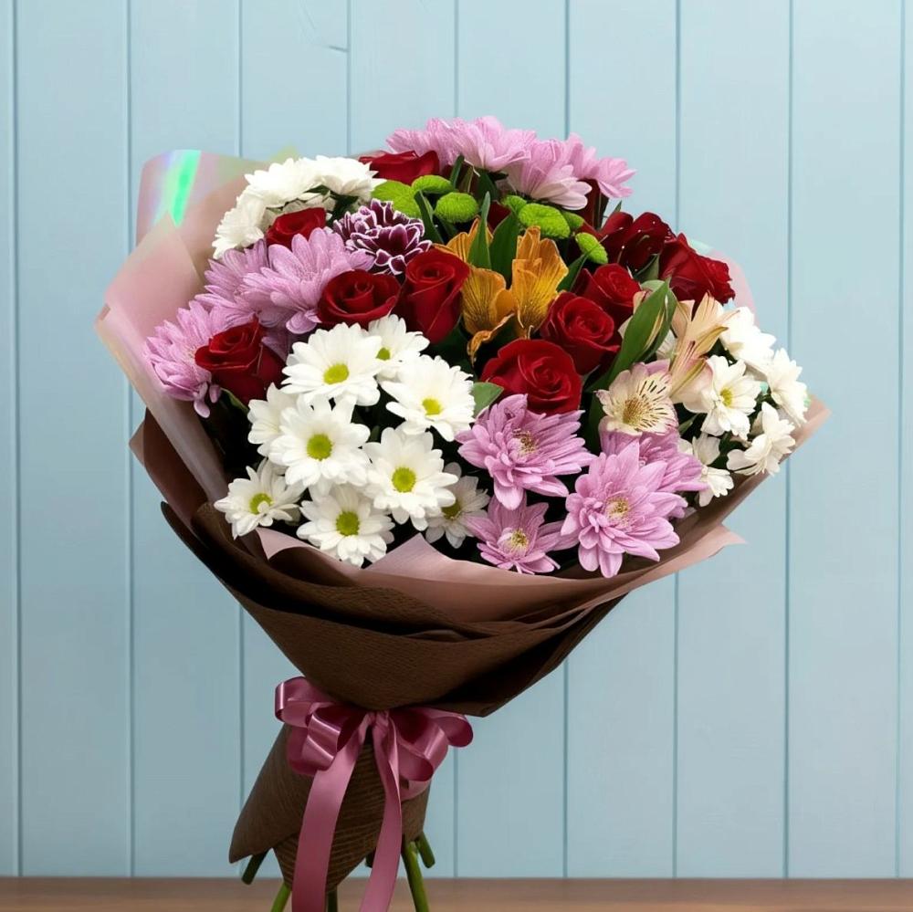 Букет цветов из: Розы, Хризантемы и Альстромерии в Верхней Салде